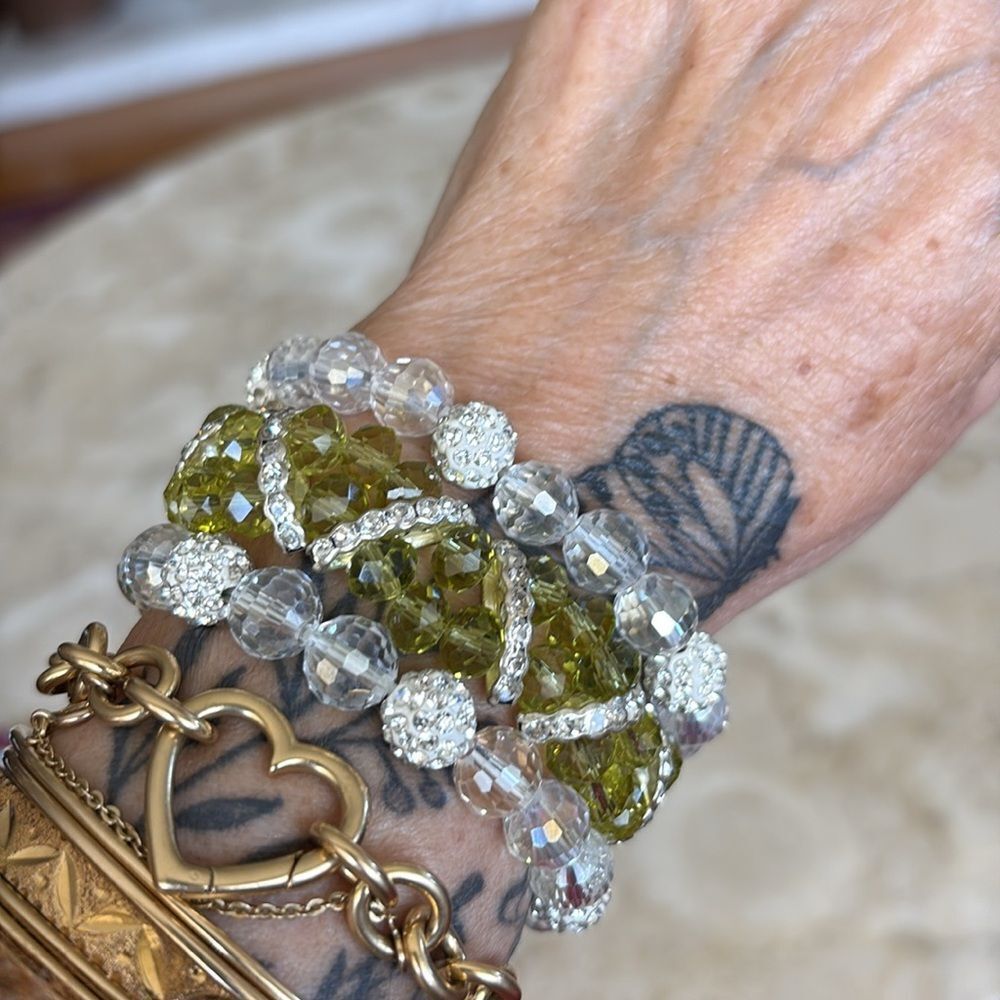 Triple Set of Crystal Beaded Stretch Bracelets